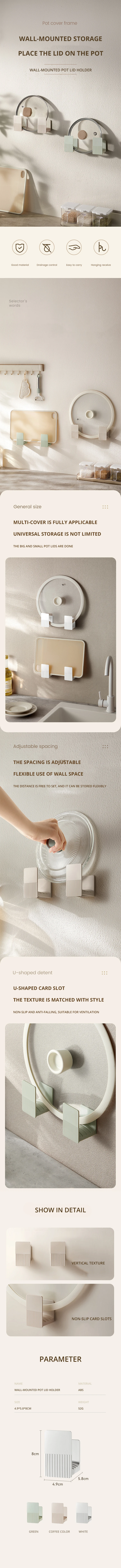 Description Picture 2 of item2pcs Pot Lid Holder Hanging Hooks Pan Cover Cabinet Plastic Rack Home Kitchen Storage Tool Self Adhesive Wall-Mounted Organize