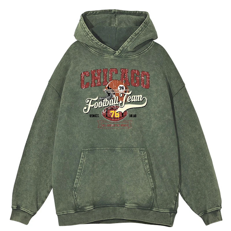 thumbnail image 1 of Sudadera con capucha del equipo de fútbol de Chicago con lavado desgastado retro para hombre, ropa de calle de gran tamaño, sudadera holgada de hip hop, sudadera con capucha 100 % algodón, 1 of 5