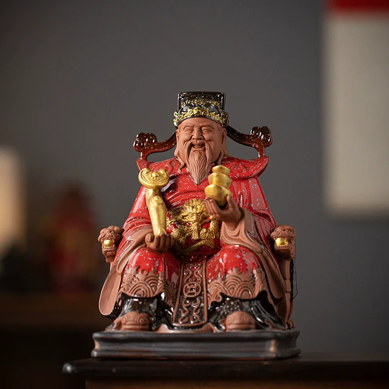 Chinese God of Wealth Statue Ceramic Fortune Lucky Money Deity, Home & Office Desk Decor for Prosperity, Feng Shui Business Gift