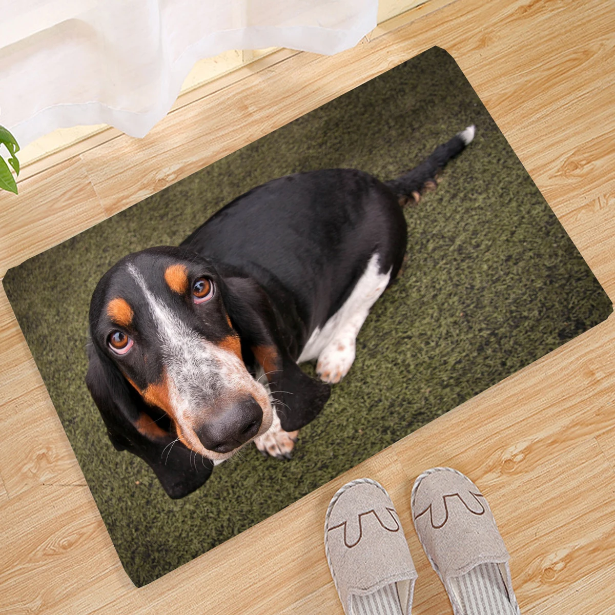 

France Basset Hound welcome Doormat 3D Decor Print Pet Carpet Soft Flannel Non-Slip Doormats for Bedroom Porch