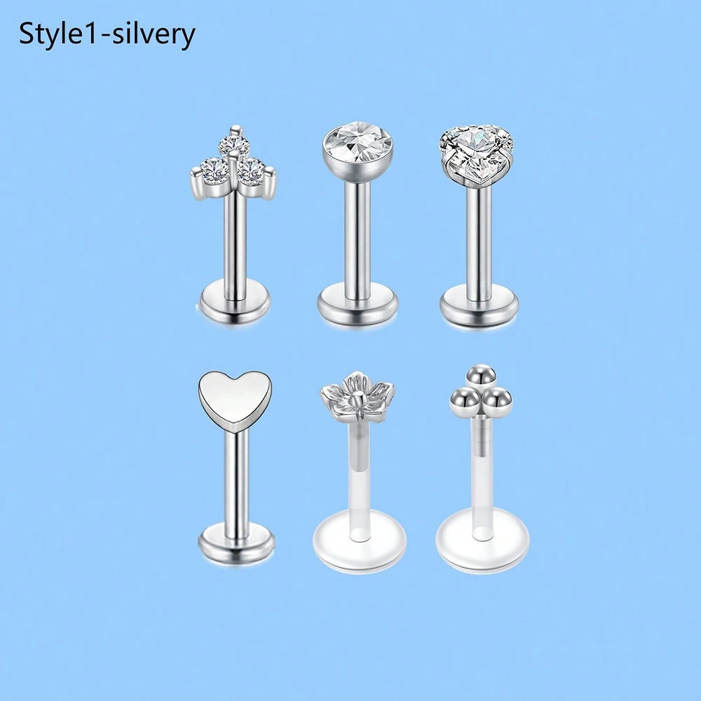 6 Stück Knorpel Helix Conch Ohrring Ohrstecker Lippenring Threadless Tragus Ohrringe 16G Edelstahl Gesichtspiercing Schmuck – Detail 4