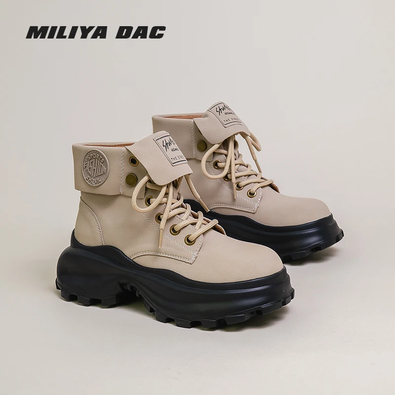 

Retro British Short Boots Women's Khaki 2023 Autumn New Matsutake Thick Bottom Lace Up Fashion Brand Boots Trainer Tenis Feminin