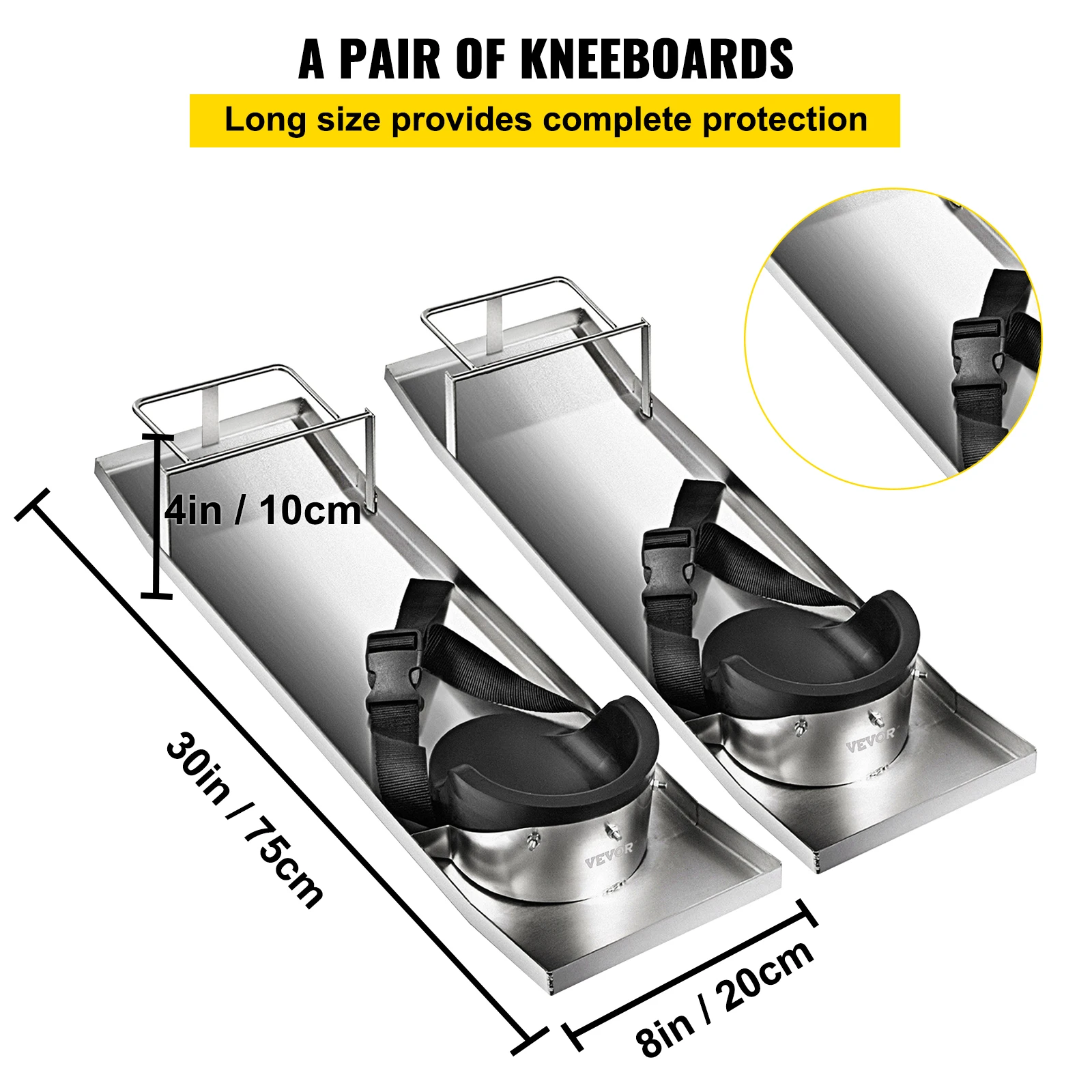VEVOR Concrete Knee Boards Cement Concrete Knee Pads Moving Sliders Stainless Steel Concrete Sliders with Knee Pads&Board Straps
