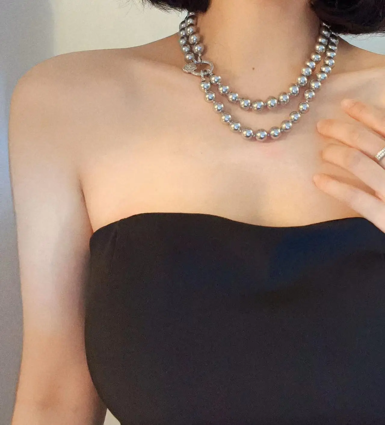 Natural Deep Sea Shell Pearls Large Particles Platinum Gray Pearl Sweater Chain Multiple Wearing Methods Double-Layer Necklace