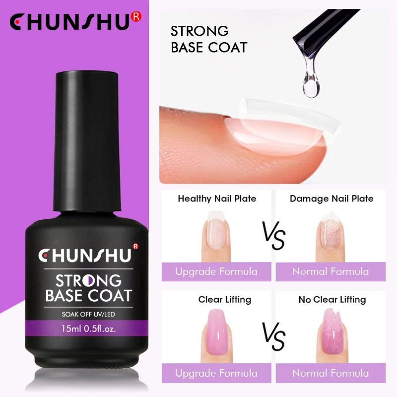 CHUNSHU 15ML Gel Polish Base and Top Coat For Manicure Hybrid Nail Art Long Lasting Transparent Base Gel Semi Permanent Reinforcement