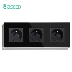 Elegant Crystal Glass Panel Double Power Socket - France Standard 16A 110V-250V for Triple Socket Black