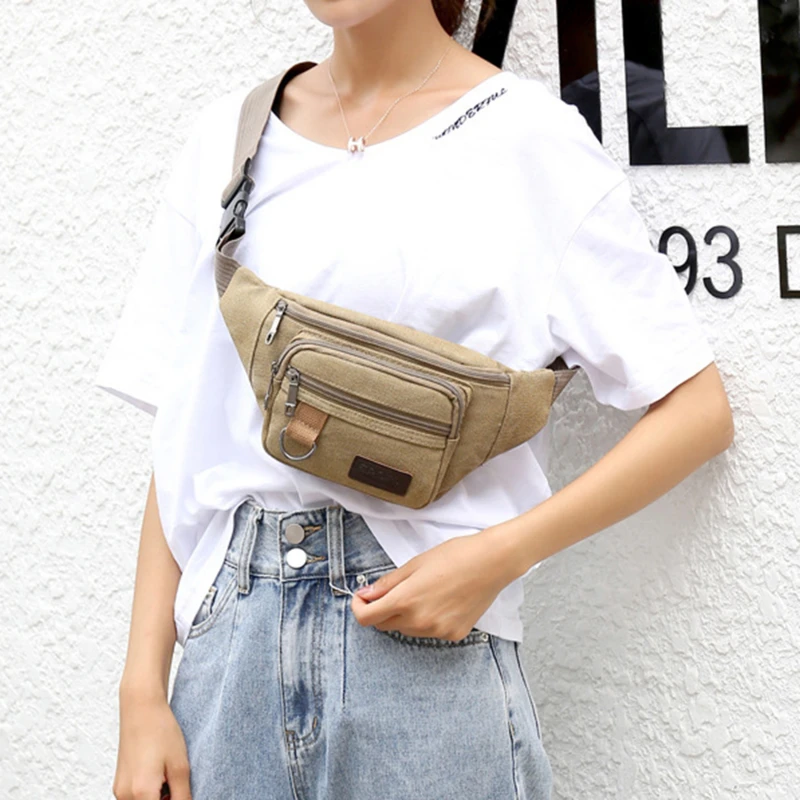 Chest Bag Canvas Waist Bag Women Men's Belt Fashion Bum Travel Purse for Phone Pouch Pocket Hip Waist Pack Male