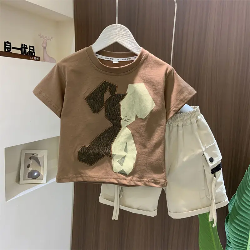 Children's Cartoon Boys Summer Short sleeved Set New Little Boys Summer Clothing Baby Cool and Handsome Clothing