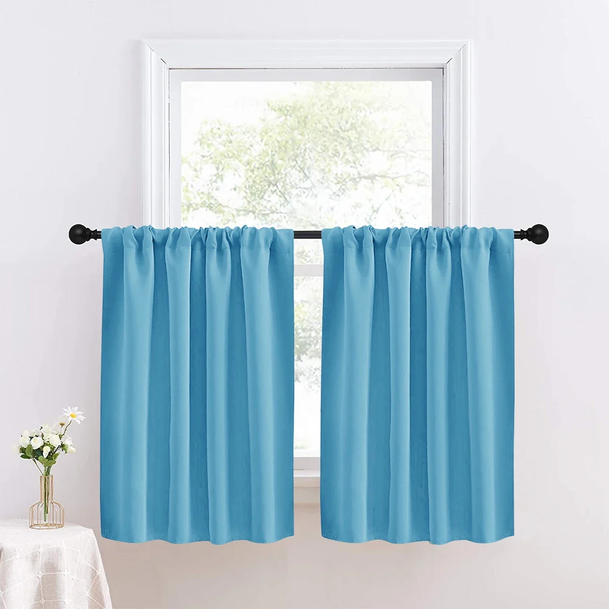 Solid Short Blackout Curtain - Small Kitchen  Bathroom Decor with UV Protection