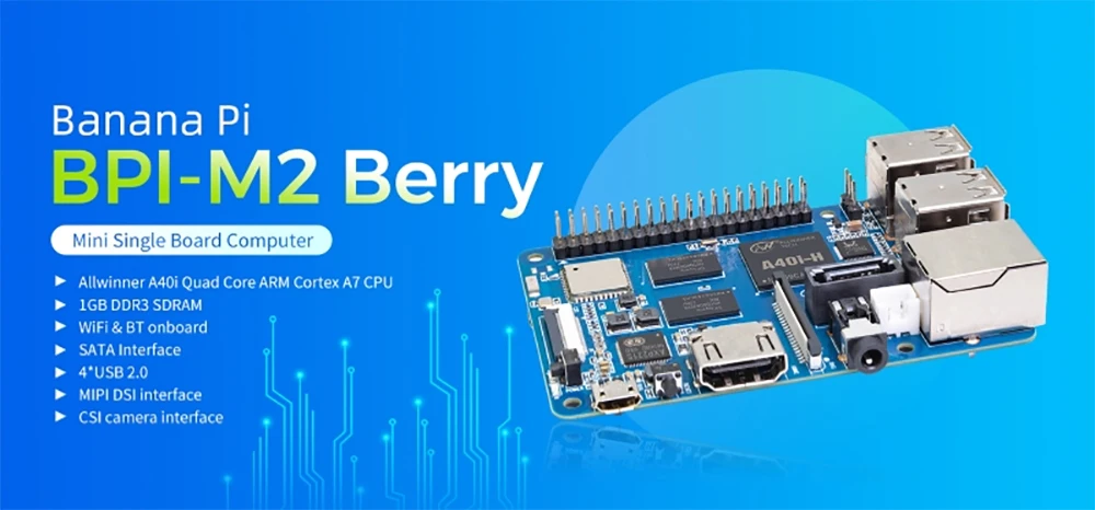 Banana Pi BPI-M2 Berry Mini Single Board Computer Allwinner A40i Quad-core Corte
