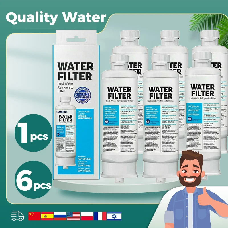 6 PCS DA97-17376B Refrigerator Water Filter Compatible For Samsung HAF-QIN/EXP, HAF-QIN, DA97-08006C, RF28R7351SG, RF23M8070SR