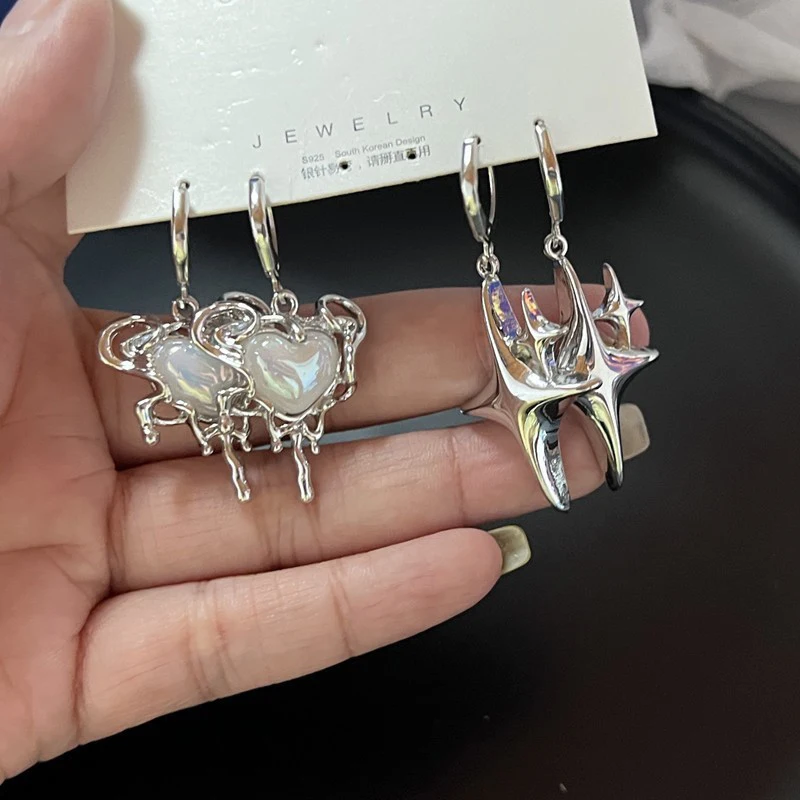 Stylish Silver Star Opal Hoop Earrings for Women
