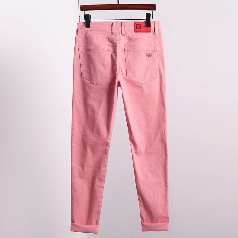 2022 New Spring Autumn Men's Red Jeans Classic Style Straight Elasticity Cotton Denim Pants Male Brand Yellow Pink Trousers