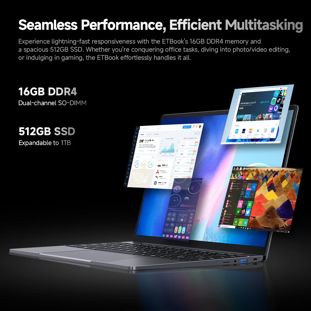 Acer Gadget e10 ETBook Laptop Intel Core i3-1220P 16GB DDR4 512GB SSD 8Cores 12 Threads 14" 2K Display Office/Study Convenient Laptops WiFi6 Long Standby Windows 11 Notebook Equipped with a 46.2Wh High-Capacity - immagine 4