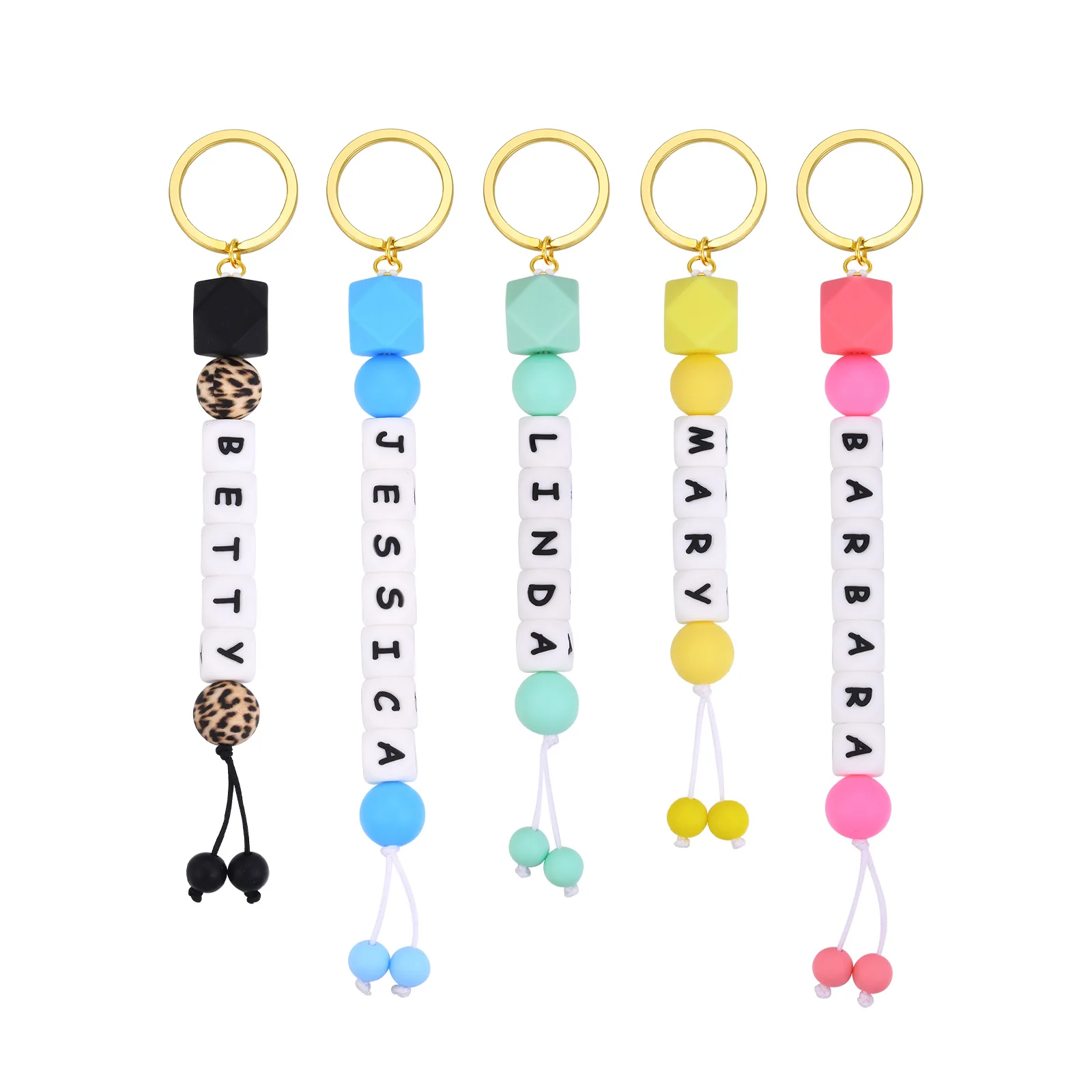 Personalized Name Silicone Bead Keychain for Women