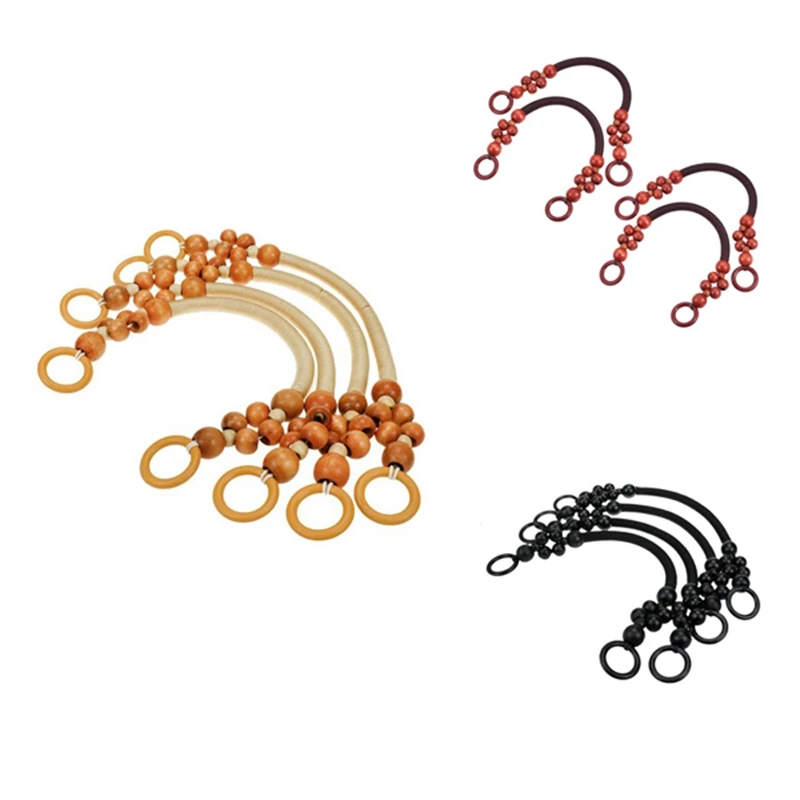 

4 Pack 19In Wooden Handles With Wood Bead, Purse Handles Handbag Handle For Bag Making, Handle Replacement
