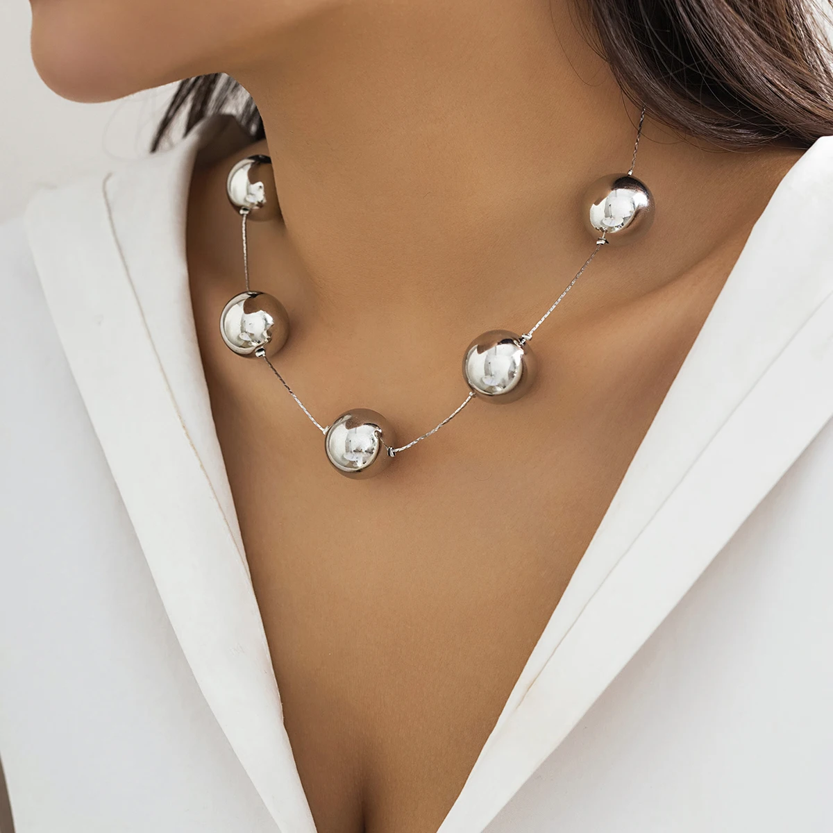 Gothic Aesthetics Necklace: Salircon Punk Metal Ball Chain Choker- vestes novas