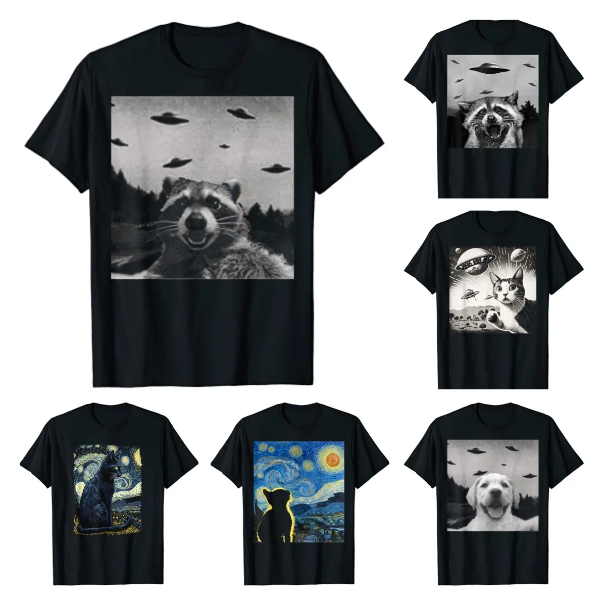 

Alien UFO Funny Raccoon T-Shirt Men Clothing 1981 Shirt Cotton Four Seasons Daily Tees Streetwear Multi Size Summer