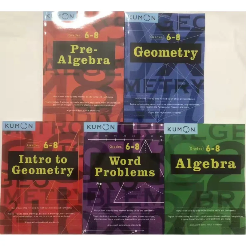 

5 Books/Set Kumon GEOMETRY Junior High School Math Middle School Math Workbook Mathematics Exercise Grade 6-8 For Age 10-15