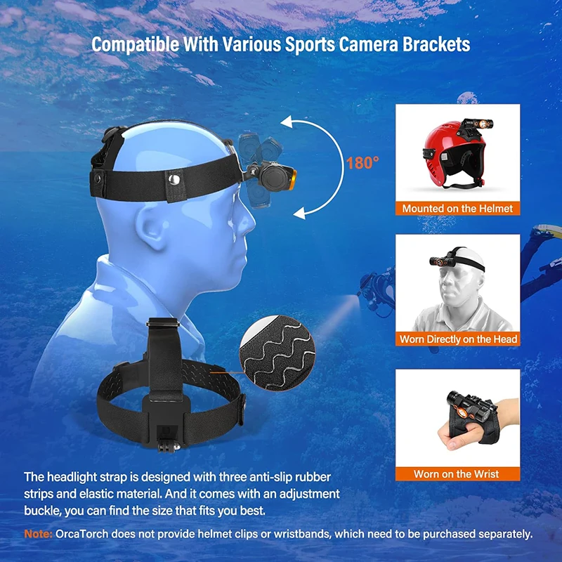 ORCATORCH TD01 Scuba Diving Headlamp 1200-Lumen Light Dual-Color (White/Red) Underwater 150M Waterproof Headlight Cave Dive