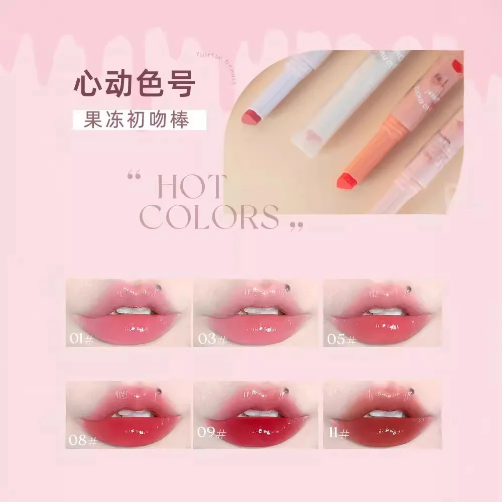 FLORTTE Solid Lip Gloss Water Light Glitter Clear Lipstick Pink Mirror Lip Glaze Jelly Moisturizing Tint Cosmetics Makeup