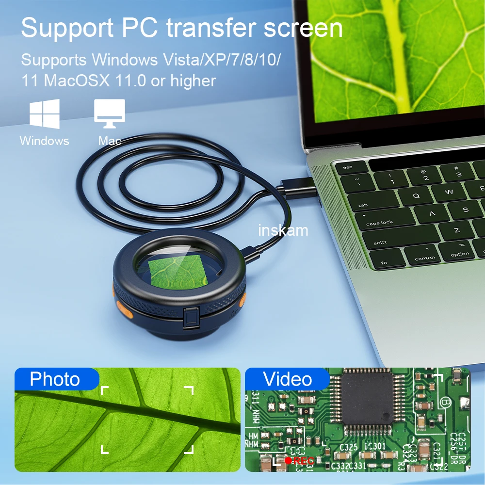 500X 자동 초점 디지털 현미경 1080P 비디오 코인 현미경, 전자 수리용 8Led 포함 Windows/Mac 읽기