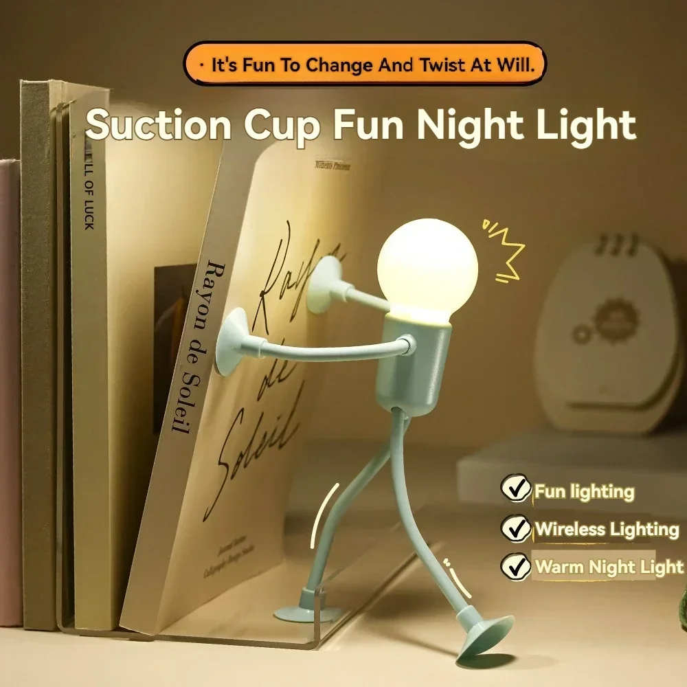Funny Creative Cartoon Sportsman Night Light Portable LED Lamp Mini Suction Cup Joint Movable Bedroom Decoration Ornament