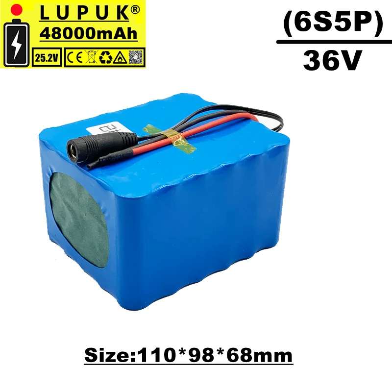 

Lupuk-18650 lithium ion battery pack, 6s5p 24v/29.4v 48Ah 350W, built-in BMS, used for lithium ion electric bicycles, motors,etc