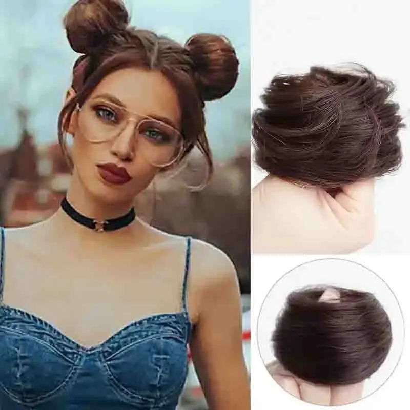 Bun Ponytail Extensions Short Ponytail Real Human Hair Extensions Tousled Updo Bun With Elastic Rubber Band Hair Accessories