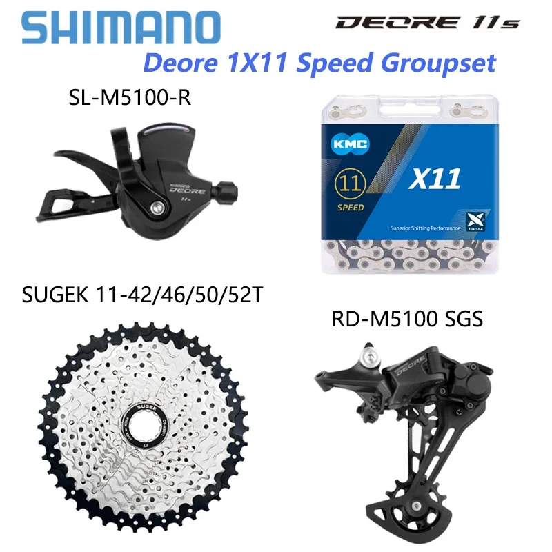 Переключатели передач SHIMANO Deore M5100 1x1, 1 скорость, для горных велосипедов, набор скоростей 11 S, рычаг переключения передач + задний переключатель передач X11 HG601, цепь 11 в, кассета 42T-52T