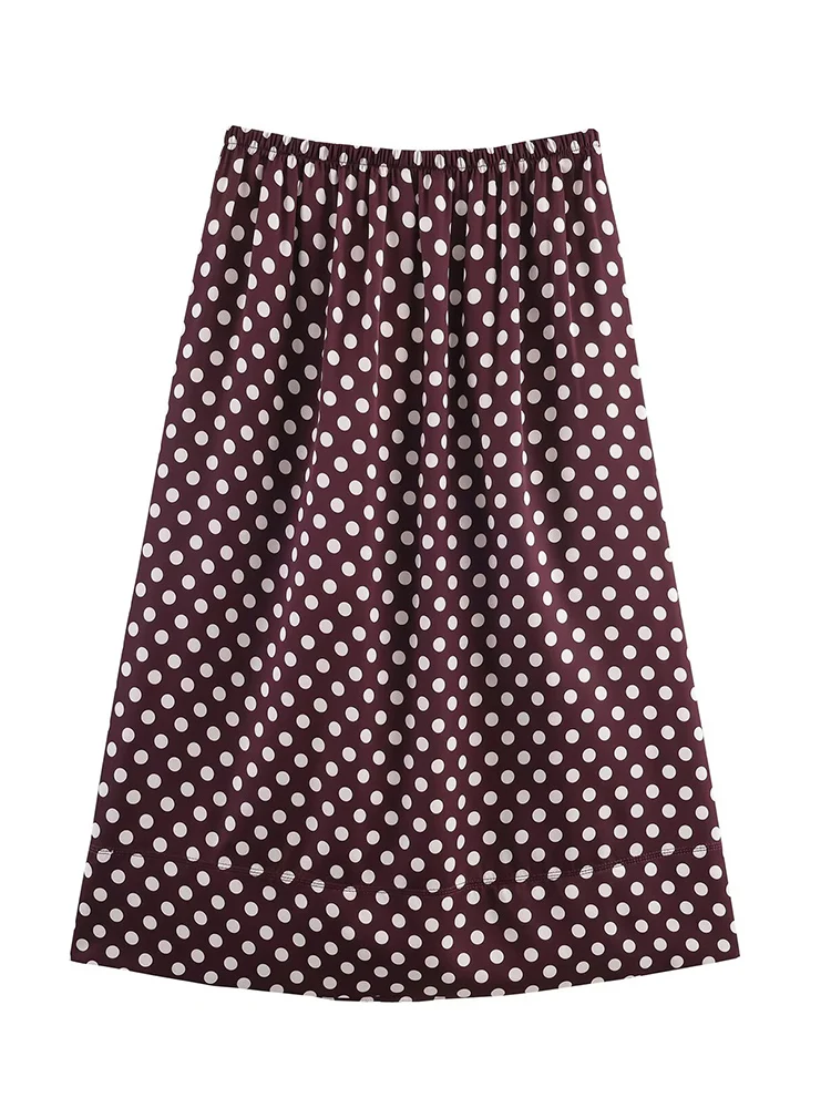2025 New Polka Dot Printing Pleated Long Skirts For Women Fashion 2025 New Chic Elegant Elastic Waist Midi Casual Skirts