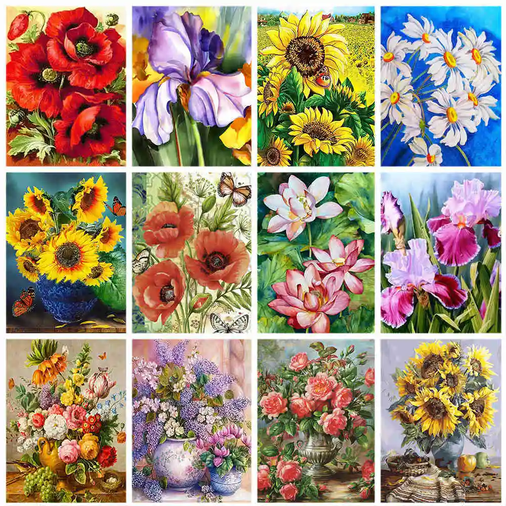 

Miaodu 5D Diamond Painting Flower Lily Full Round Picture Rhinestone Needlework Sunflower Mosaic Hobbies Home Decor Gift