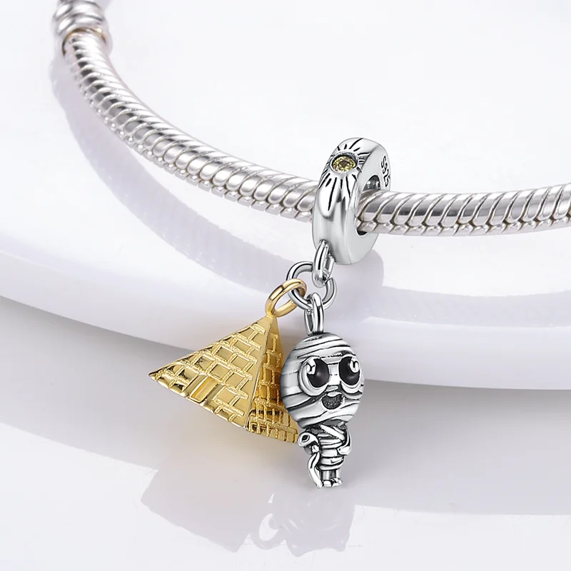Pyramid Mum Dangle Charm Fit Pandora Bracelet Necklace 925