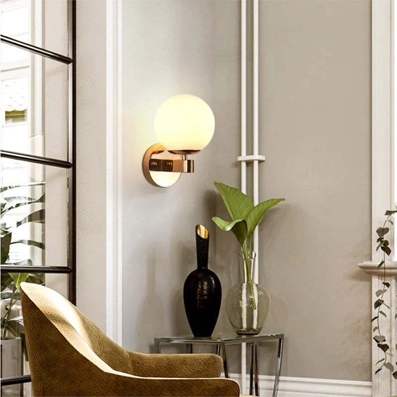 Decorative Led Wall Lamp Iron Night Reading Beside Home Stairs Vintage Loft Sconce Glass Ball Gold Black E27