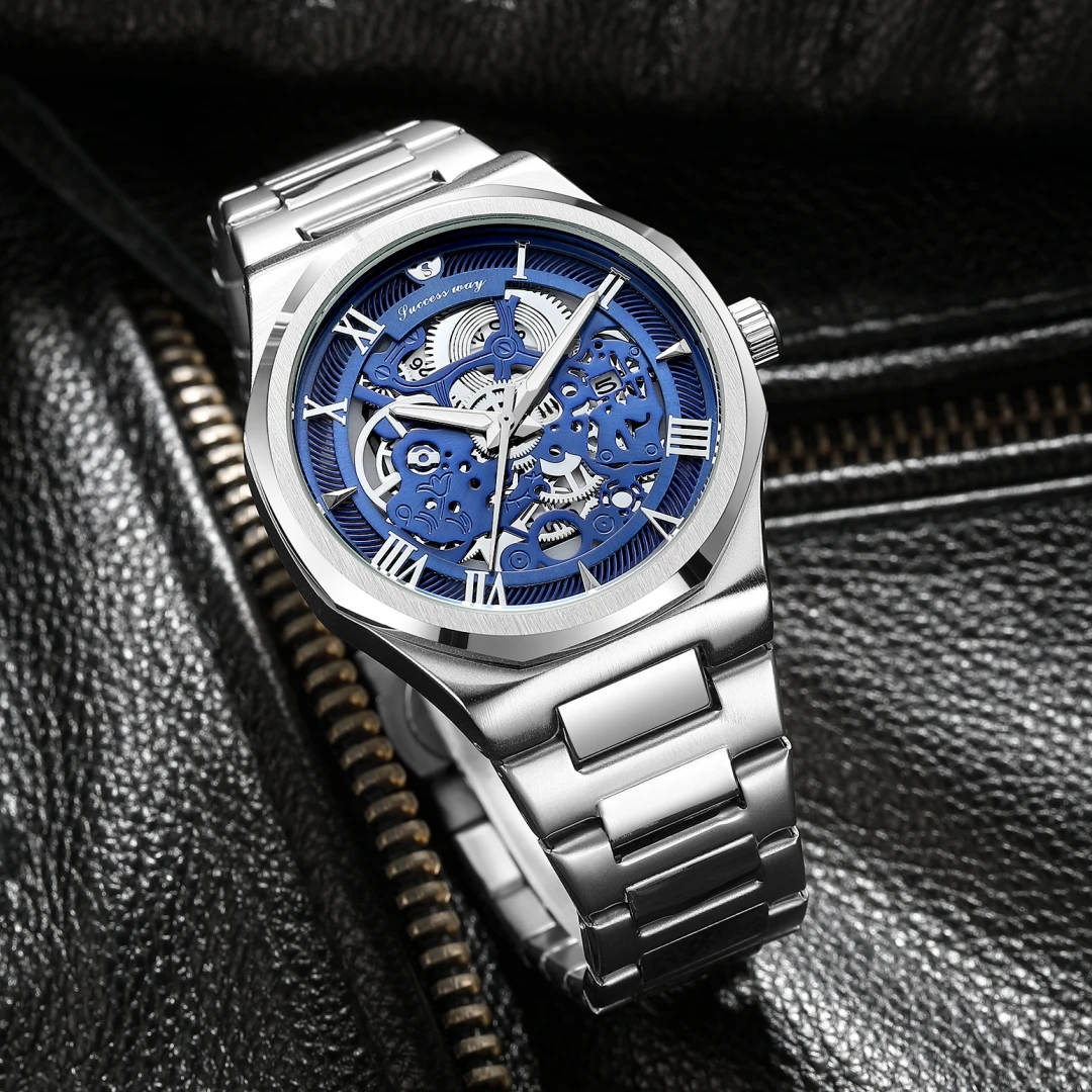 Fashion Silver Quartz Watch 3D Skeleton Hollow Mens Wristwatches Luminous Military Watches Montre Homme 2023