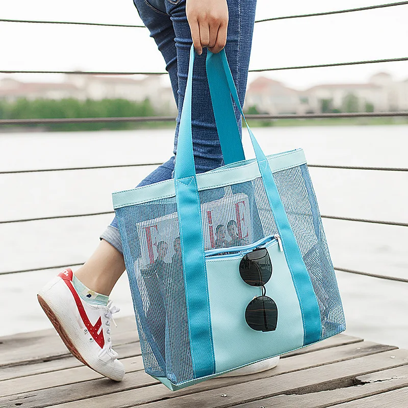 

Portable Mesh Beach Bag Makeup Travel Storage Toiletry Bag Mesh Storage Bag Travel Essentials Organizer Bag for Swimming Handbag