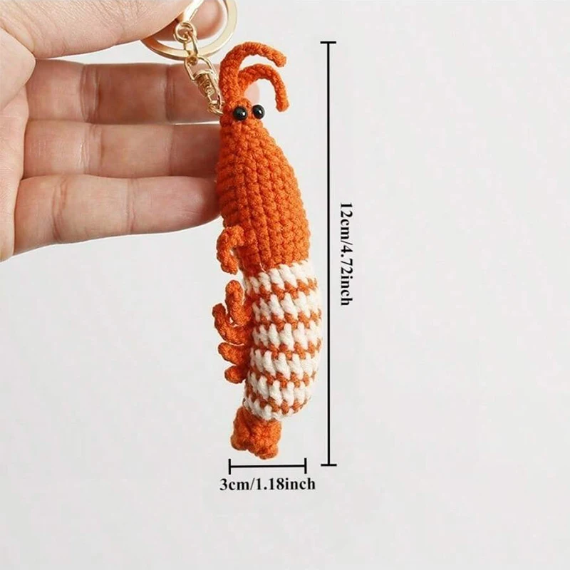 Cute Shrimp Charm Bag Pendant Cartoon Mini Hand Knitted Keyring Lovely Pendant Couple Keychain Bag Accessories