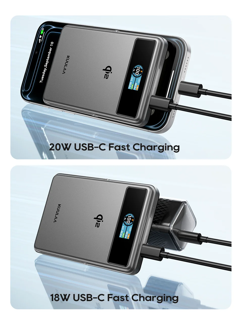 Kuulaa Qi2 Magnetic Power Bank 10000mAh Stand PD 20W
