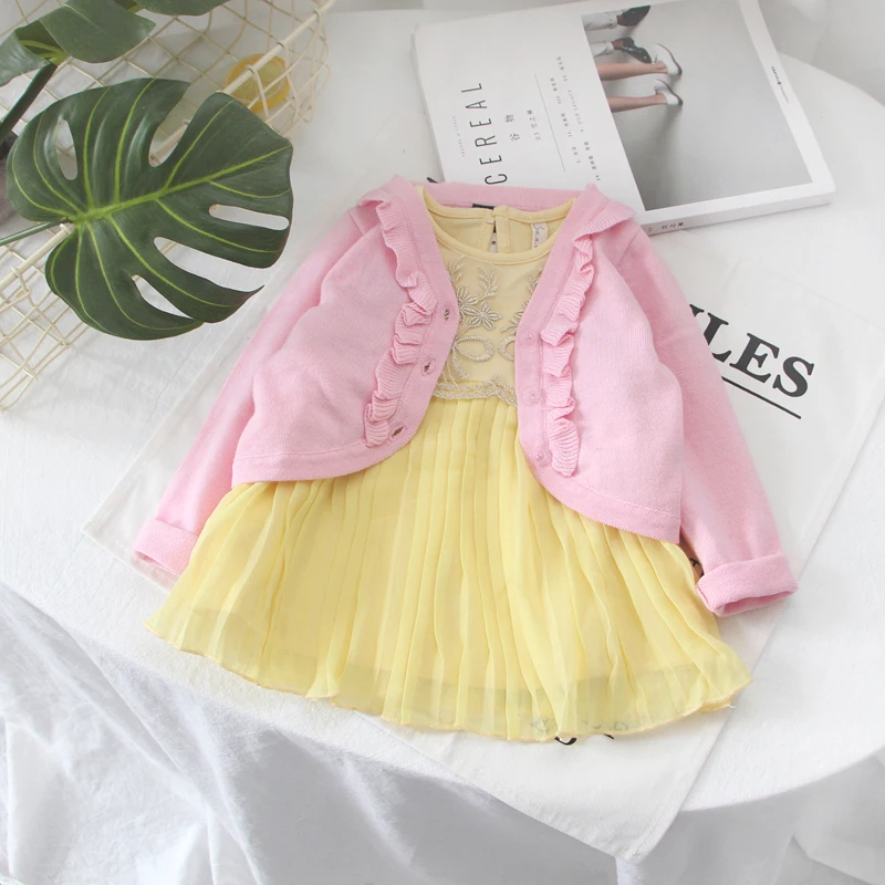 Baby Girl Jackets Cotton Pink White V-neck Baby Cardigan Sweater 1 & 2 Years Coat Spring New Born Clothes OGC215418