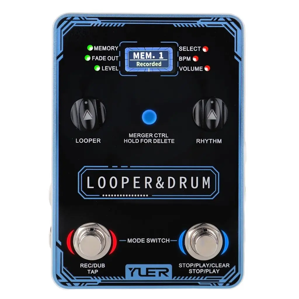 YUER Looper Drum Electric Guitar Pedal Phrase Loops＆Drum Machine 40 Storage 100 Drum Rhythms 10 Metronomes Guitar Bass Parts