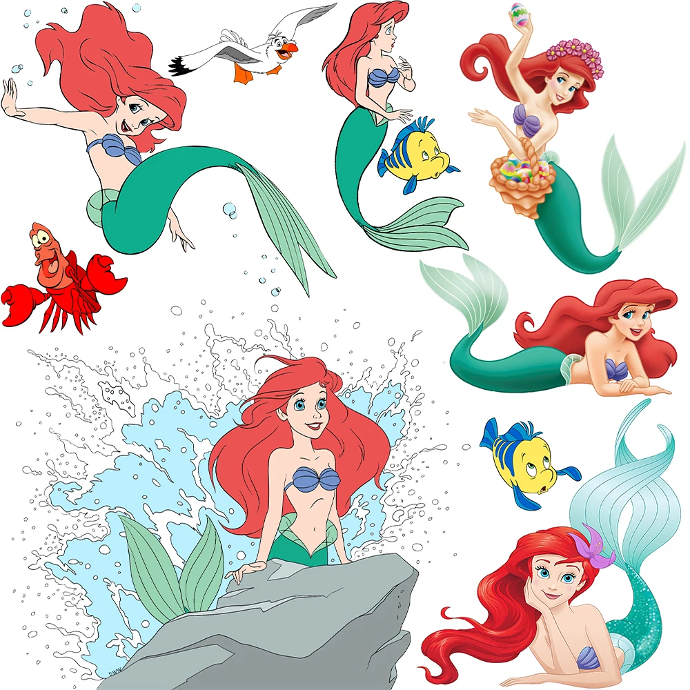 Patch Disney Sirenetta Patch Per Abbigliamento Adesivi A Trasferimento Termico Parches Termoadesivos Ropa Thermo Stickers T-Shirt