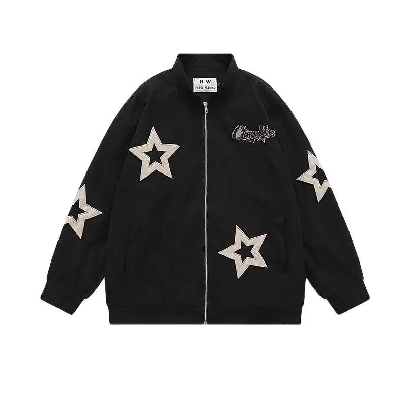 

American Vintage Star Embroidered Standing Neck Jacket Men's and Women's Fashion Brand Spring Loose Versatile Couple Coat