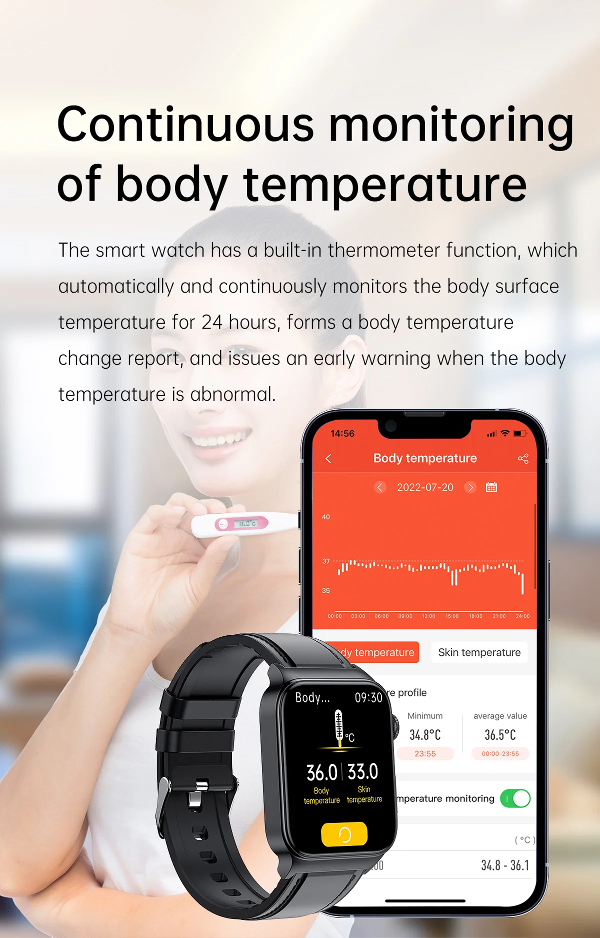 Seea1db2f82ab4979865eb4c1caa8d803V - E500 Smart Watch For Man Blood Glucose ECG Monitoring Blood Pressure Body Temperature Smartwatch For Women IP68 Fitness Tracker