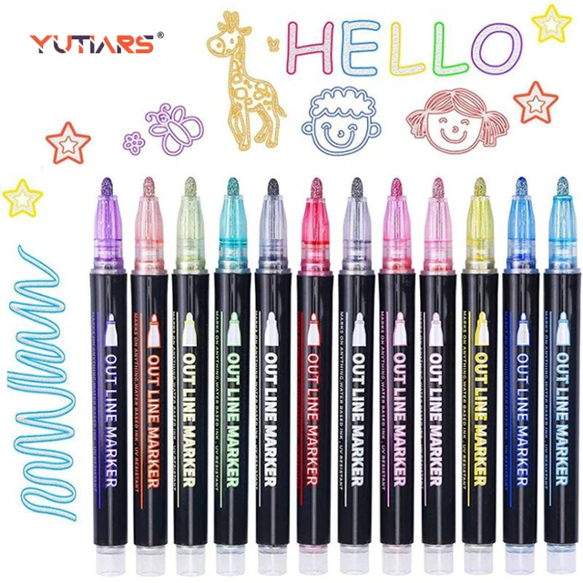 12 glitter colors double line pen