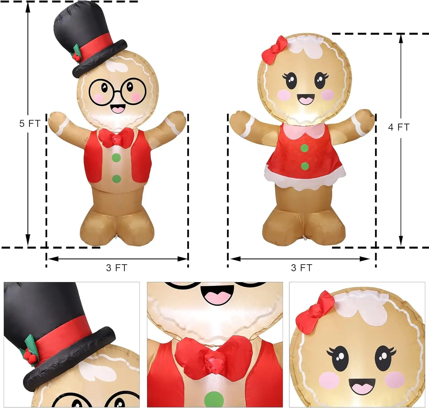 Christmas Inflatable Decoration Valentine's Day Inflatable Couple Bear 5FT Blow up Welcome Gingerbread Man Couple Outdoor Decor 2