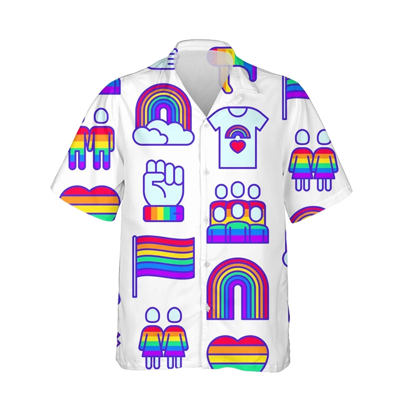 thumbnail image 1 of Camisas con estampado 3D de la bandera del arcoíris LGBT para hombres y mujeres, blusas de manga corta con solapa, estilo callejero, a la moda, con personalidad, para verano, 1 of 5