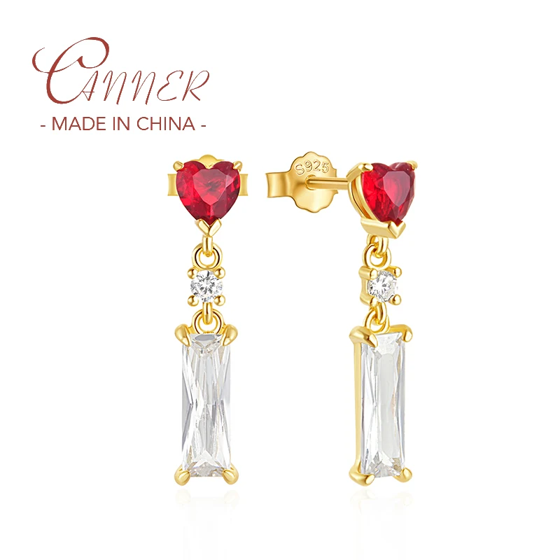 Canner Trendy S925 Argento Pietra Geometrica Rosso Amore Cuore Piercing Orecchini Per Le Donne Gioielleria Raffinata Regali Brincos Pendientes