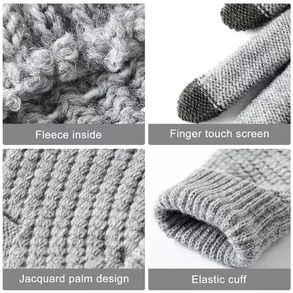 New Men Women Warm Winter Touch Screen Gloves Stretch Classical Knit Mittens Wool Full Finger Outdoor Cycling Driving Female 6