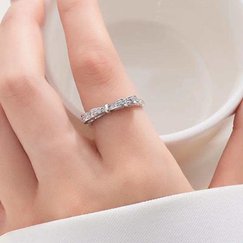Elegant Fashion Bowknot Couple Ring for Women Men Statement Lovers Zircon Rings Valentine's Day Party Jewelry Gifts