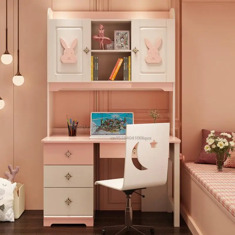 Bedroom Writing Desk Set For Children Pink Nordic Minimalist Wooden Desk And Chair Indoor Home Furniture For Small Apartment